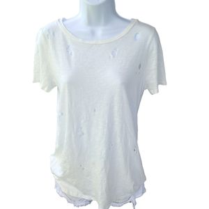 Socialite Destructed Soft and Comfy Ivory Crewneck Tee with Holes Size XS